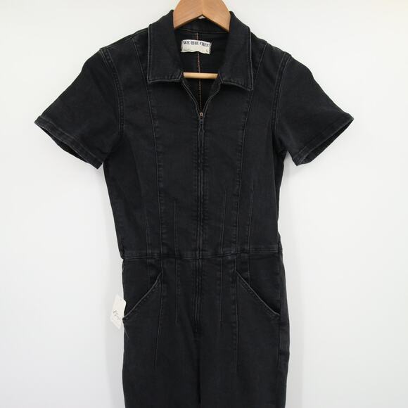 Free People We The Free Jayde Flare Jumpsuit Black Mamba NWT Denim Size S - Picture 3 of 11